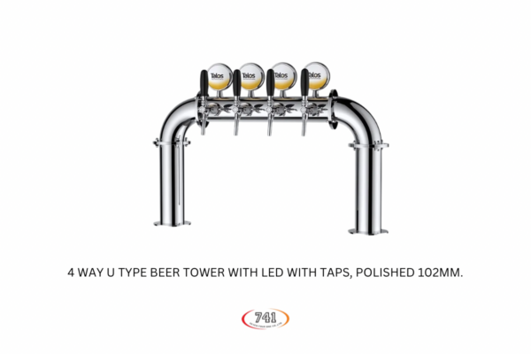4 WAY U TYPE BEER TOWER WITH LED WITH TAPS, POLISHED 102MM.